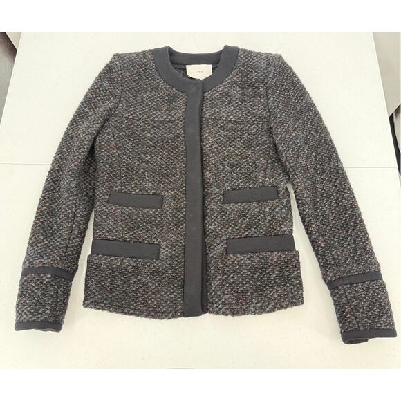 IRO Women's Cym Wool Blend Dark Gray/Navy Blue Tweed Jacket Blazer Size 4 - Picture 8 of 12
